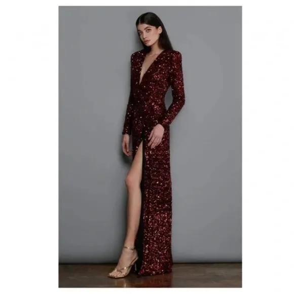 Bronx and Banco | Dresses | Bronx And Banco Women Long Sleeve Maroon Red  Sequin Elizabeth Maxi Dress | Poshmark